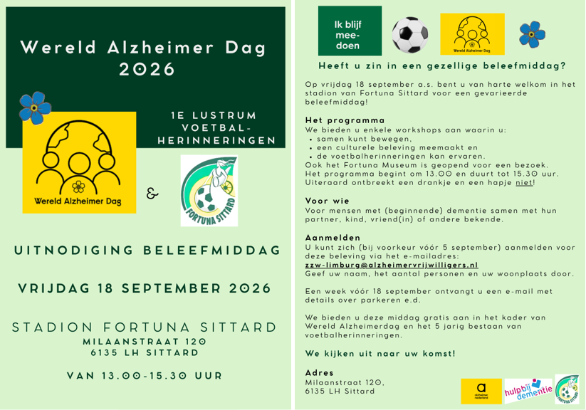 Uitnodiging Beleefmiddag Wereld Alzheimer Dag 2026