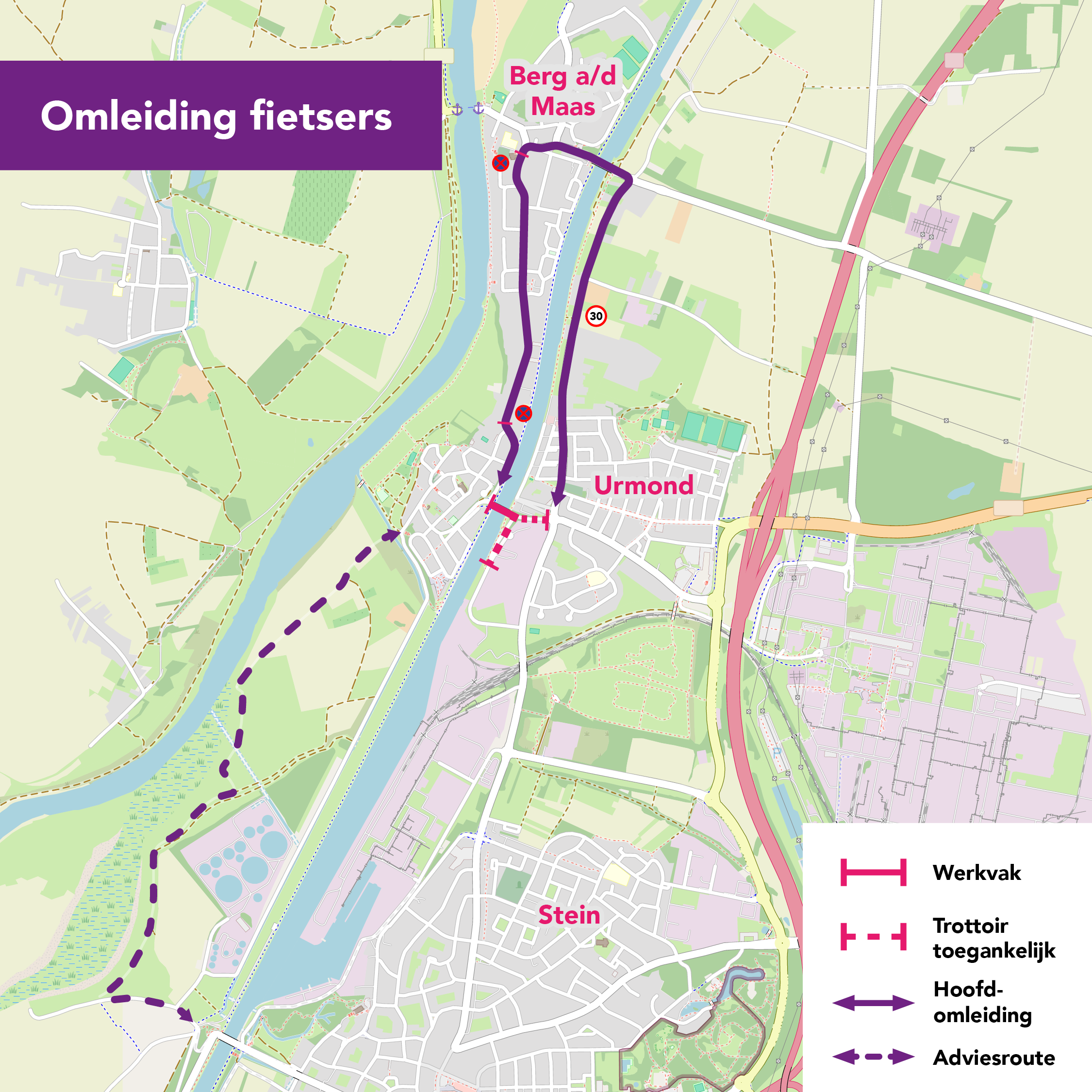 Gemeente Stein omleidingen Fietsers Brug Urmond